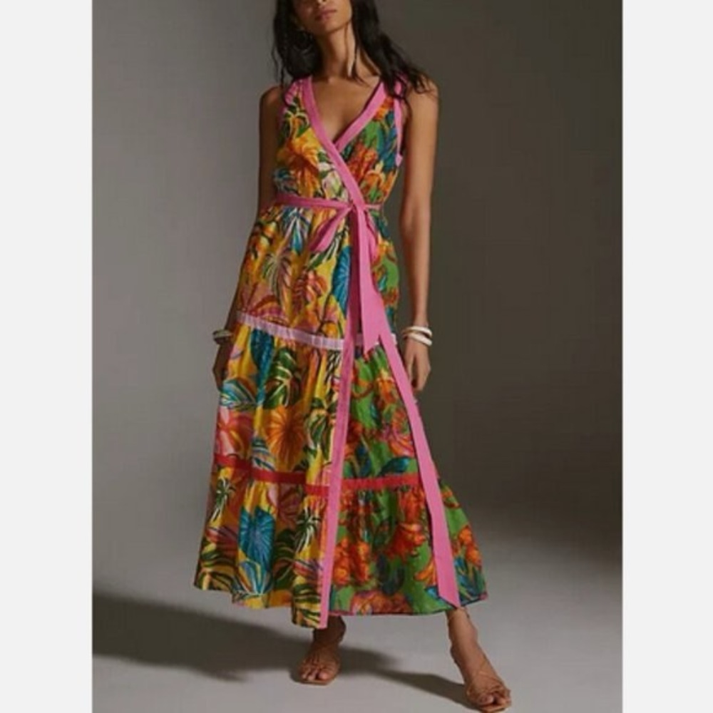 Farm Rio x Anthropologie dress tropical print wrap dress. EUC.